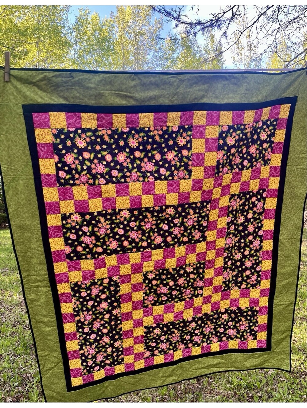 Handmade Floral Lap Quilt Chair Throw Country Cottage Pink Green Bohemian Vtg